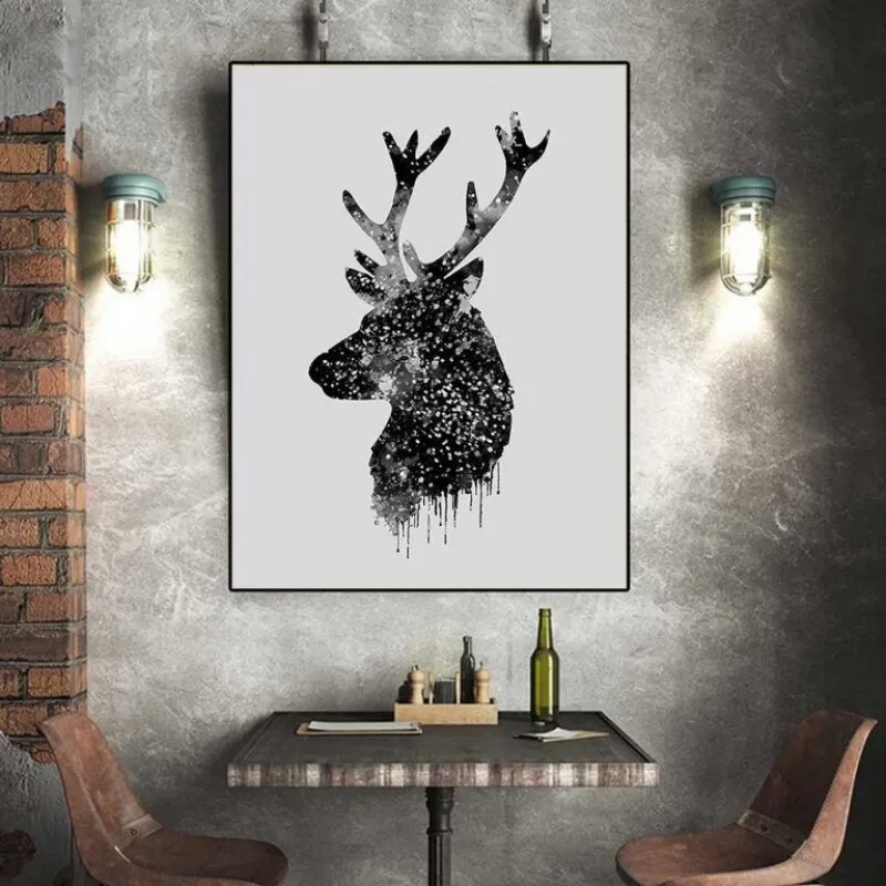 Tranh canvas hình đầu hươu, nai trừu tượng