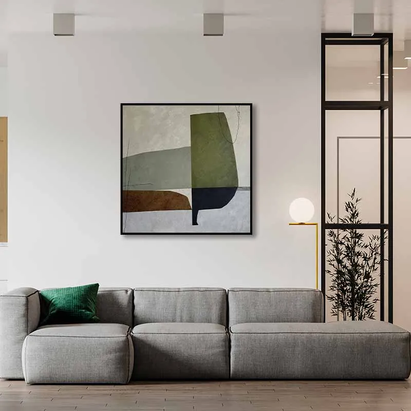 Sự Kết Hợp Của Xanh Olive, Nâu Đất và Xám Tạo Nên Bức Tranh Trừu Tượng Phong Cách