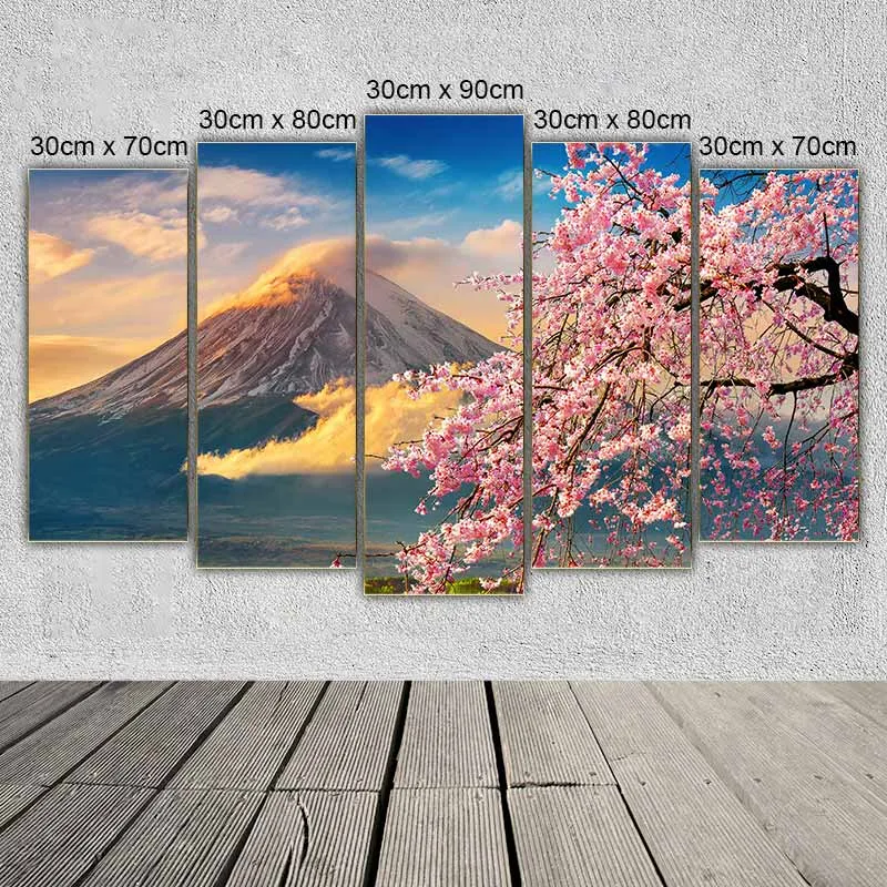 Tranh phong cảnh núi Phú Sĩ và cây hoa Anh đào
