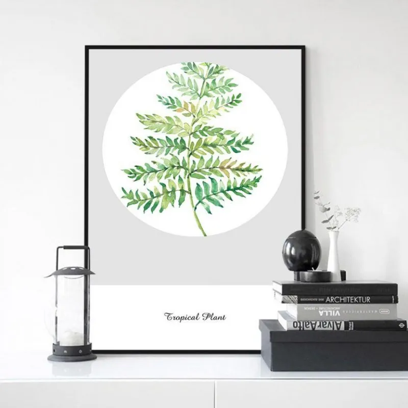 Tranh canvas lá cây màu nước kết hợp chữ