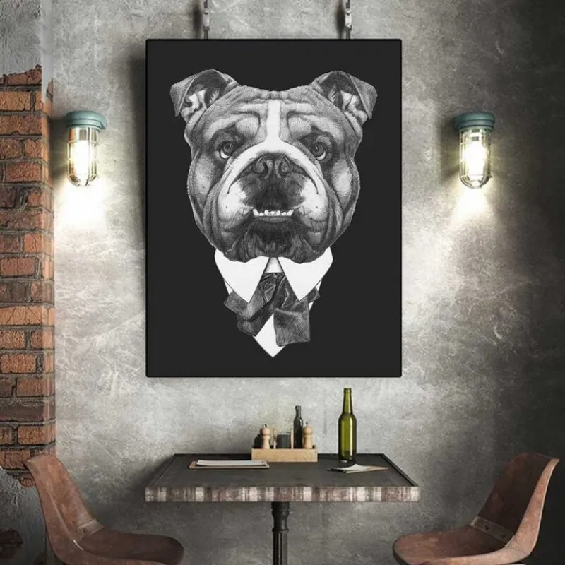 Tranh chó và mèo mặc vest