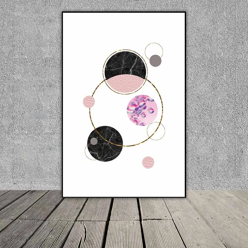 Tranh trừu tượng các khối hình học hình tròn, hình tam giác, hình lục giác