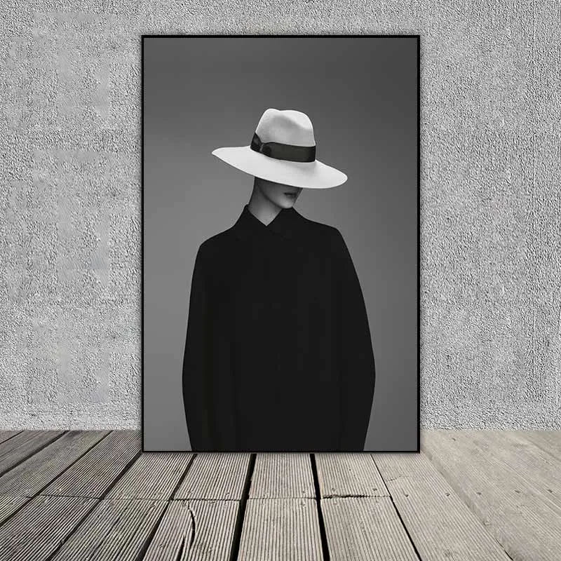 Tranh đen trắng những người mẫu thời trang đội nón