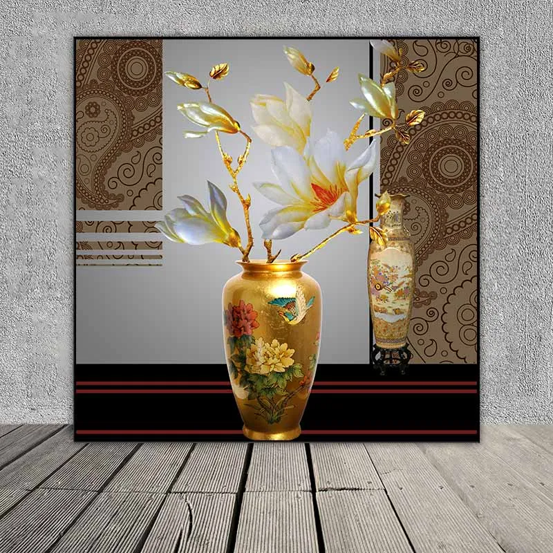 Tranh bộ 3 tĩnh vật bình hoa Mộc lan trắng