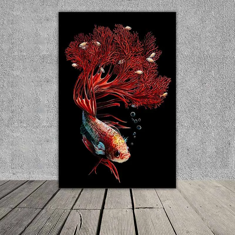 Tranh cá đá, cá phướng và bộ đuôi như những rạng san hô đò