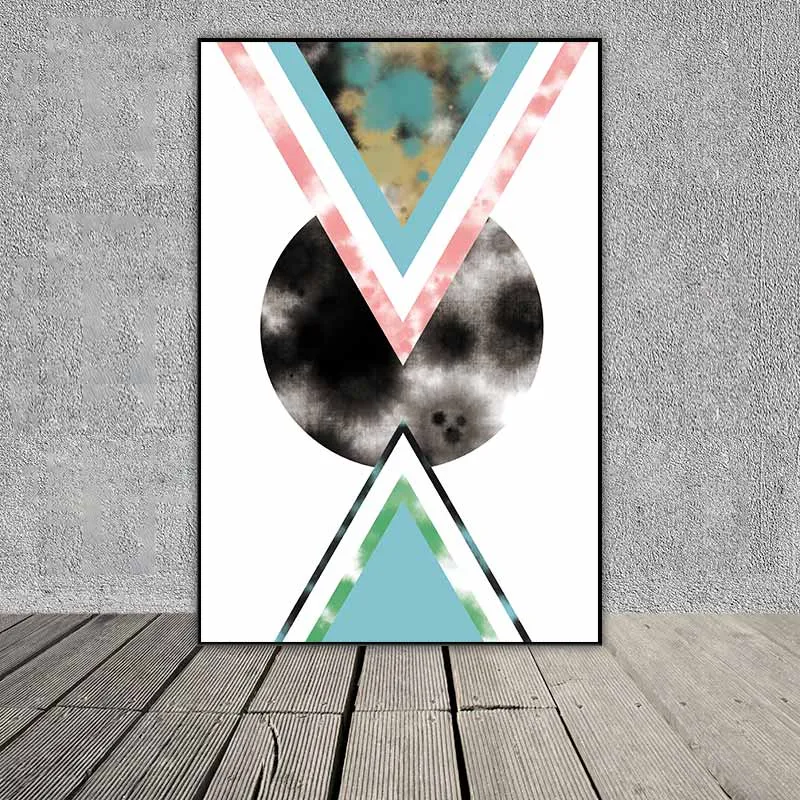 Tranh trừu tượng các khối hình học tam giác, đa giác, hình tròn