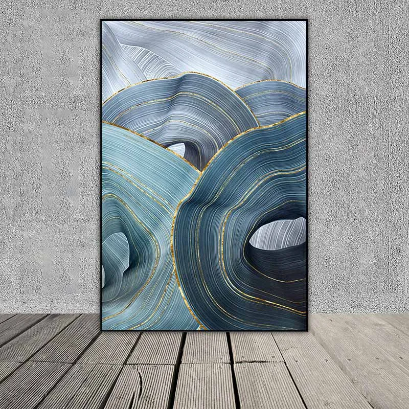 Tranh trừu tượng các vệt xám và xanh nước biển