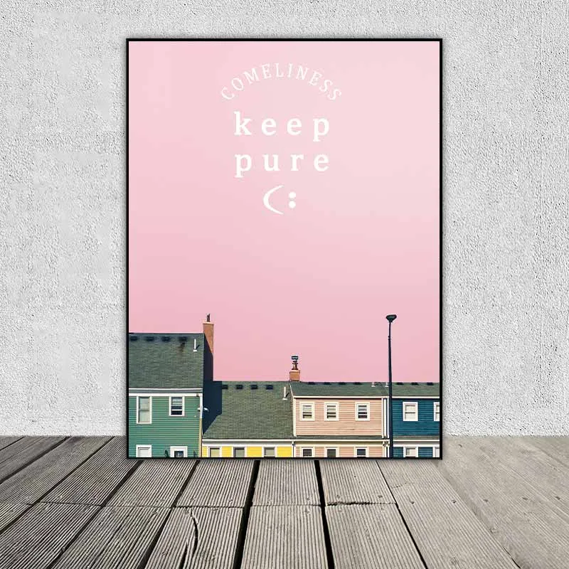 Tranh kiến trúc các tòa nhà kết hợp chữ