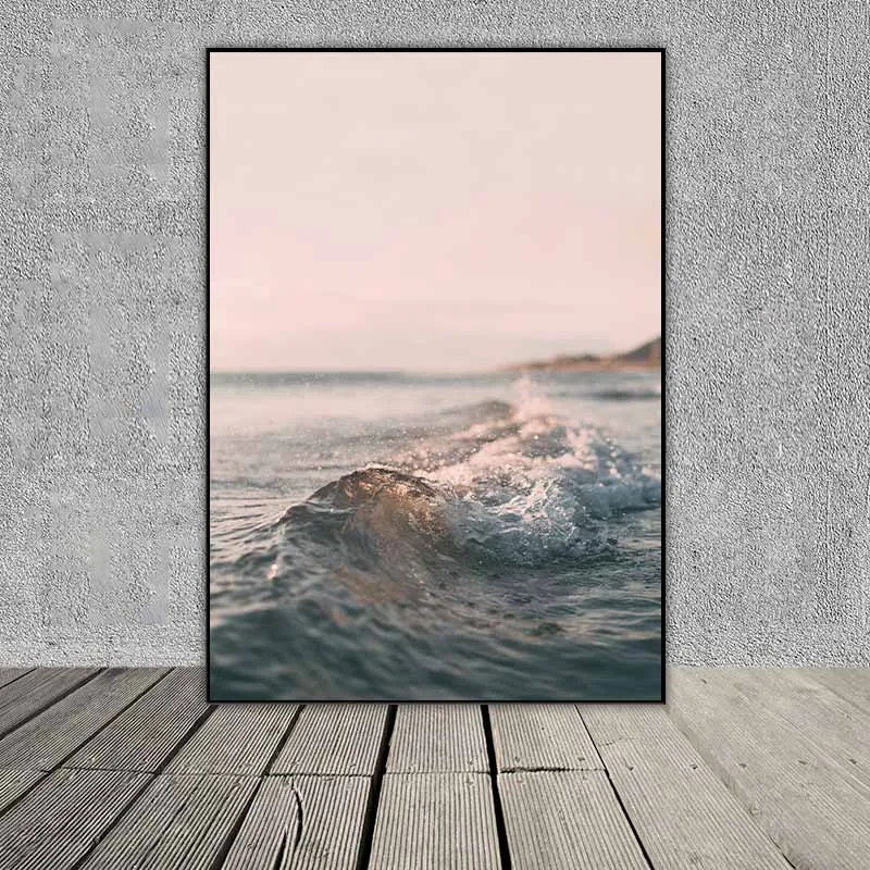 Tranh phong cảnh biển, chim hồng hạc và hoa mẫu đơn