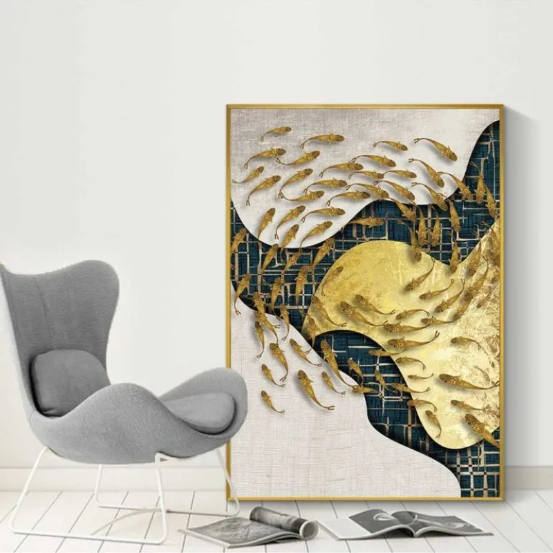 Tranh đàn cá trừu tượng bơi theo vòng tròn