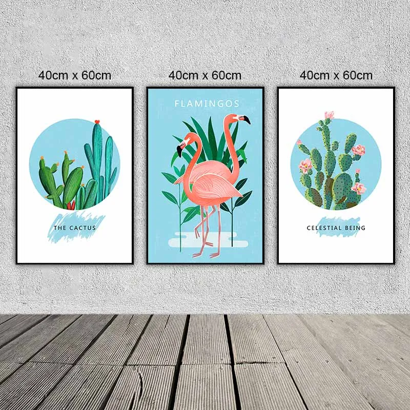 Tranh chim hồng hạc và cây xương rồng kết hợp chữ