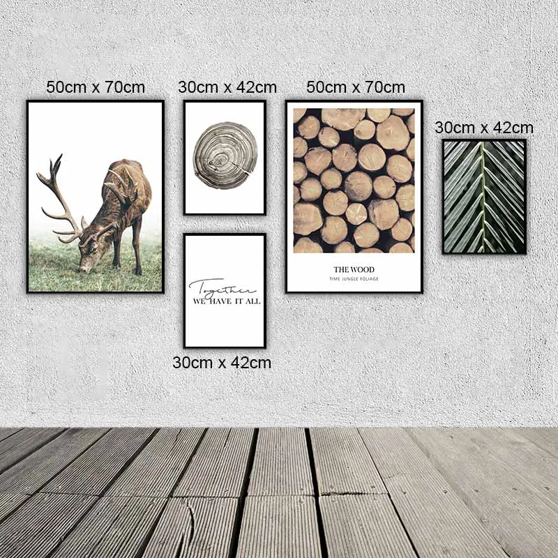 Tranh Scandianavia hươu nai, các khúc cây, lá dừa và chữ Together we have it all