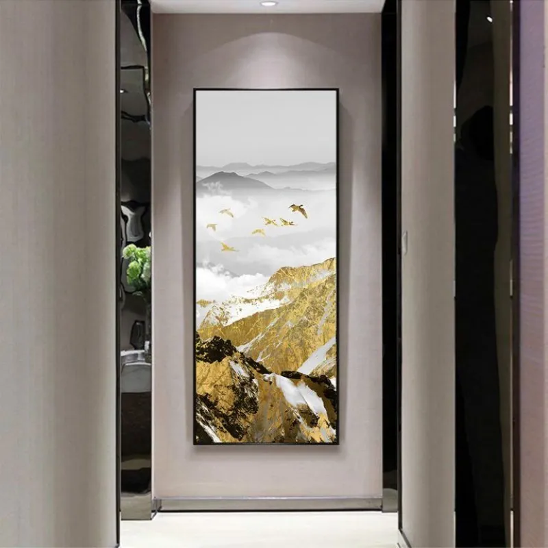 Tranh Scandinavina phong cảnh núi vàng và đàn chim