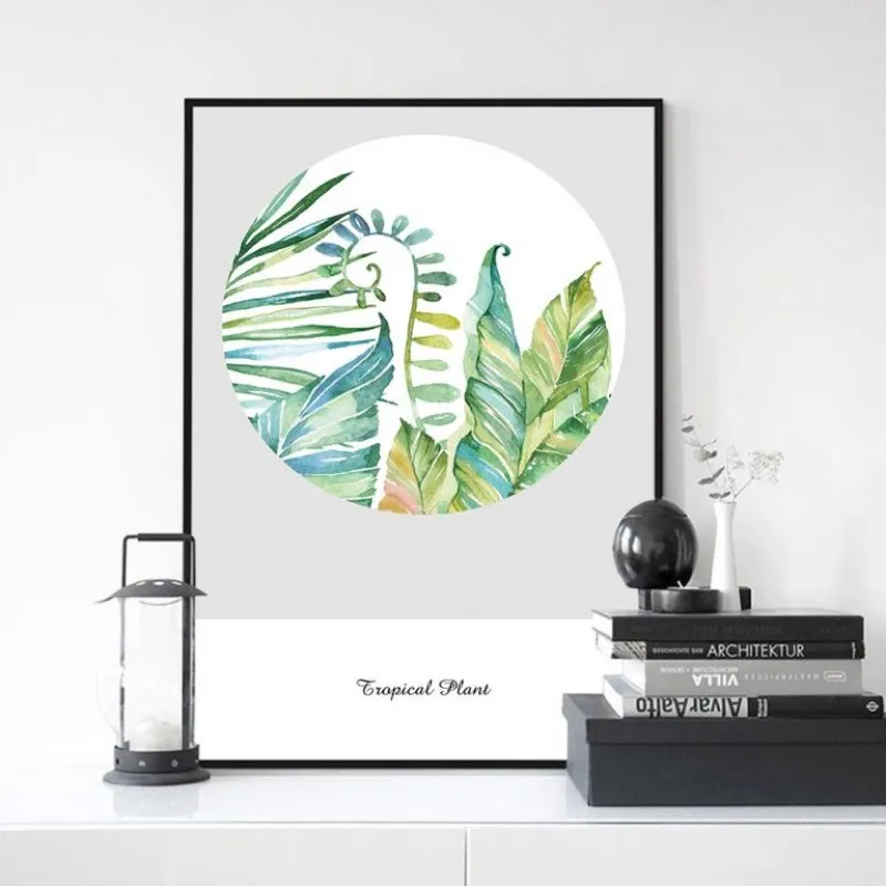 Tranh canvas lá cây màu nước kết hợp chữ