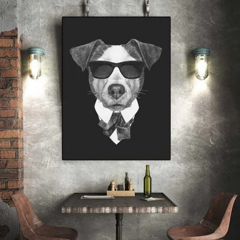 Tranh chó và mèo mặc vest