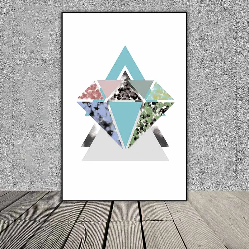 Tranh trừu tượng các khối hình học tam giác, đa giác, hình tròn