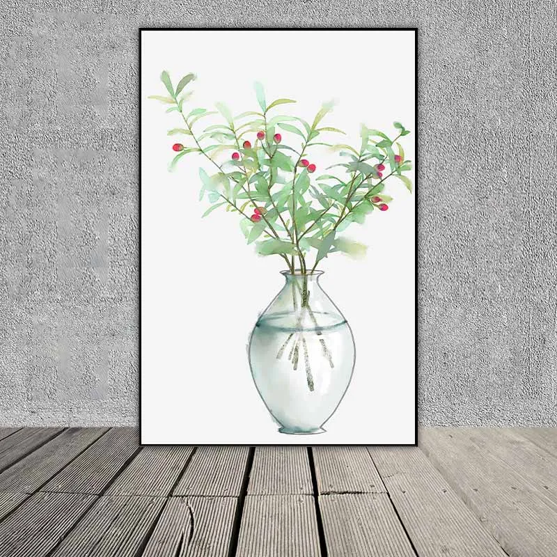 Tranh scandinavia tĩnh vật bình hoa và lá