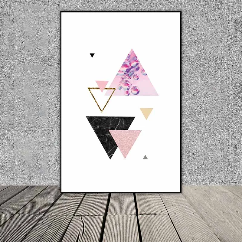 Tranh trừu tượng các khối hình học hình tròn, hình tam giác, hình lục giác