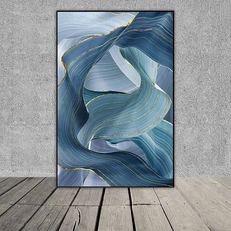 Tranh trừu tượng các vệt xám và xanh nước biển