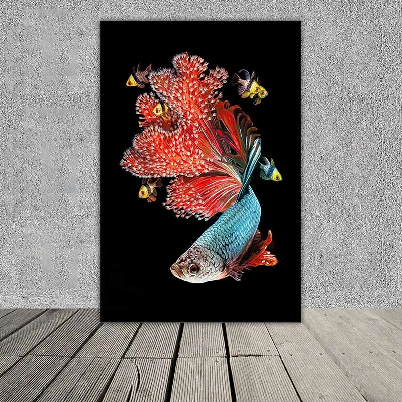 Tranh cá đá, cá phướng và bộ đuôi như những rạng san hô đò