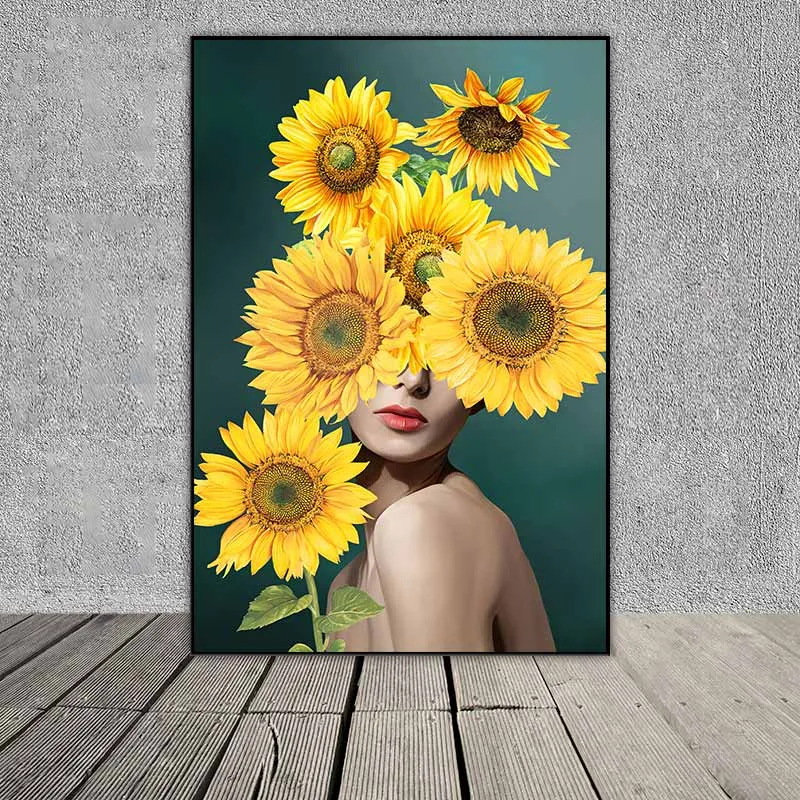 Tranh chân dung cô gái và hoa hướng dương