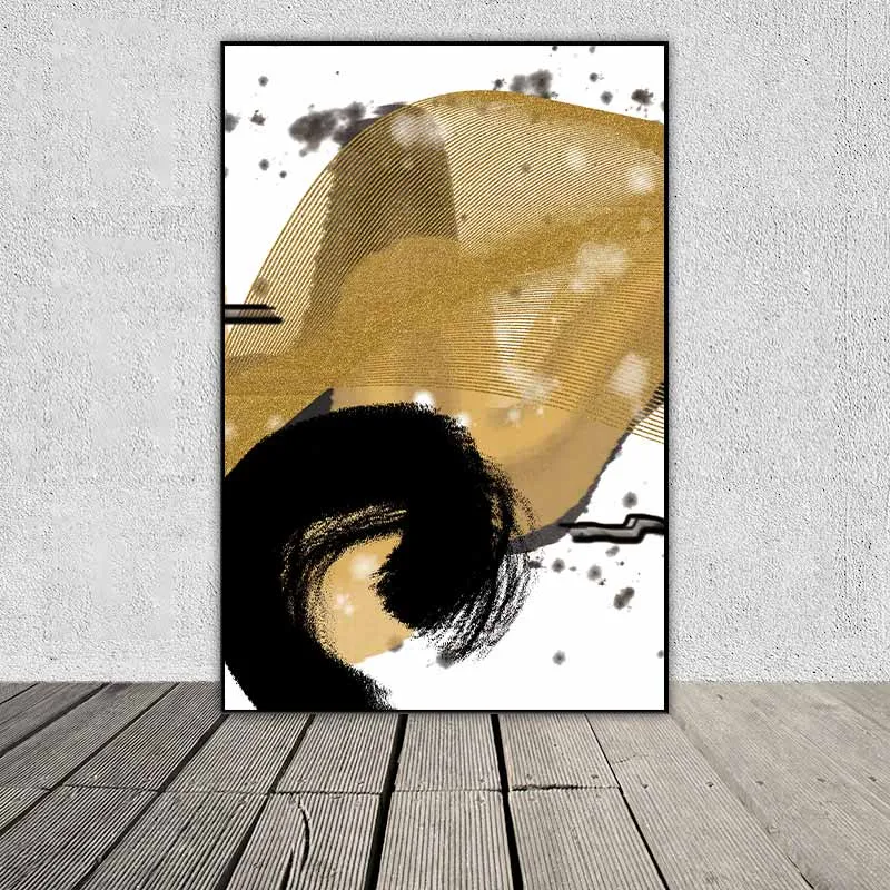 Tranh trừu tượng mảng màu nâu và các vết mực đen