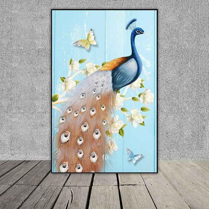 Tranh đôi chim công và bình hoa hồng trắng