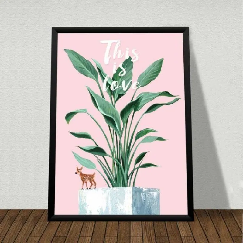 Tranh lá cây nhiệt đới lá chuối, lá cọ kết hợp chữ