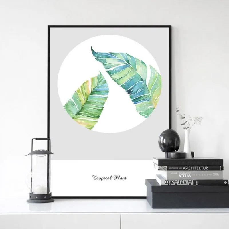 Tranh canvas lá cây màu nước kết hợp chữ