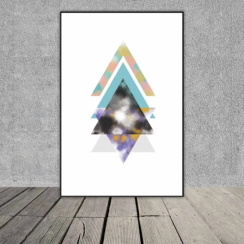 Tranh trừu tượng các khối hình học tam giác, đa giác, hình tròn