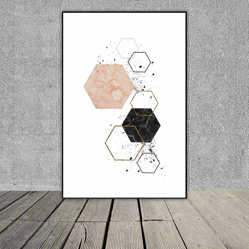 Tranh trừu tượng các khối hình học hình tròn, hình tam giác, hình lục giác