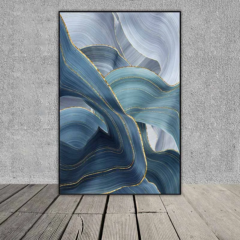Tranh trừu tượng các vệt xám và xanh nước biển