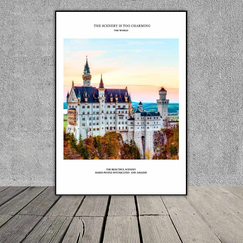 Tranh công trình kiến trúc Tòa thị chính cổ, lâu đài Neuschwanstein, lâu đài ma ám