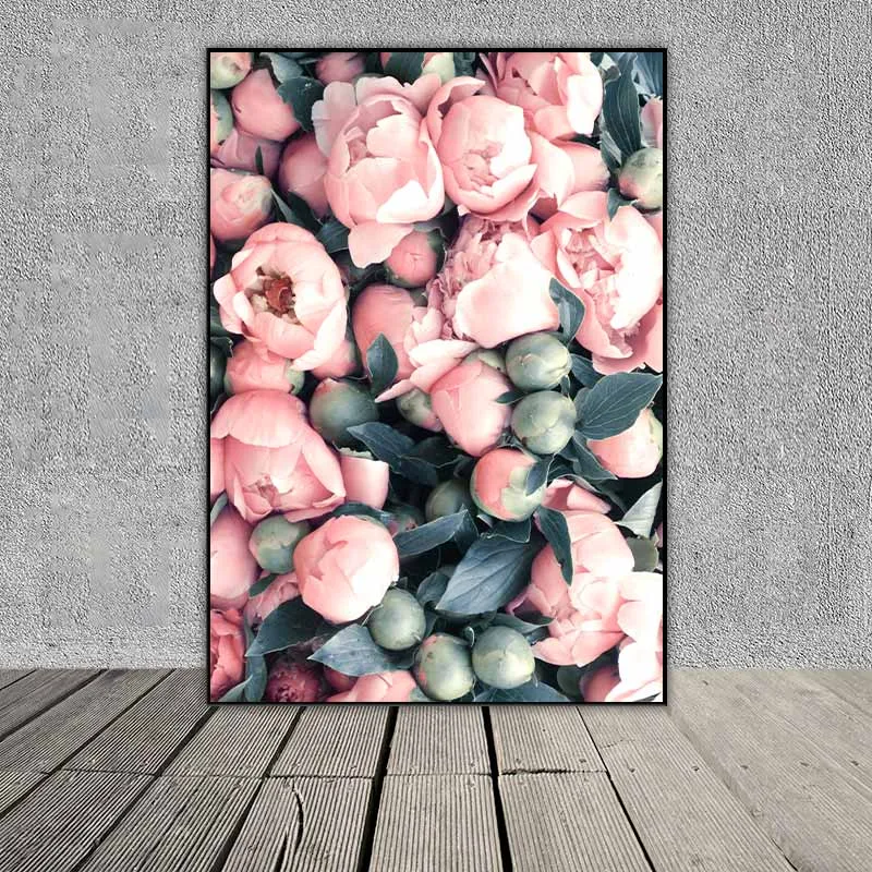 Tranh phong cảnh biển, chim hồng hạc và hoa mẫu đơn