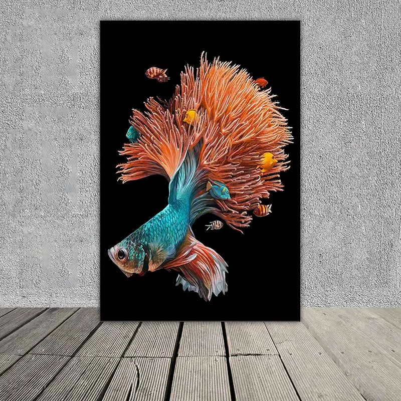 Tranh cá đá, cá phướng và bộ đuôi như những rạng san hô đò