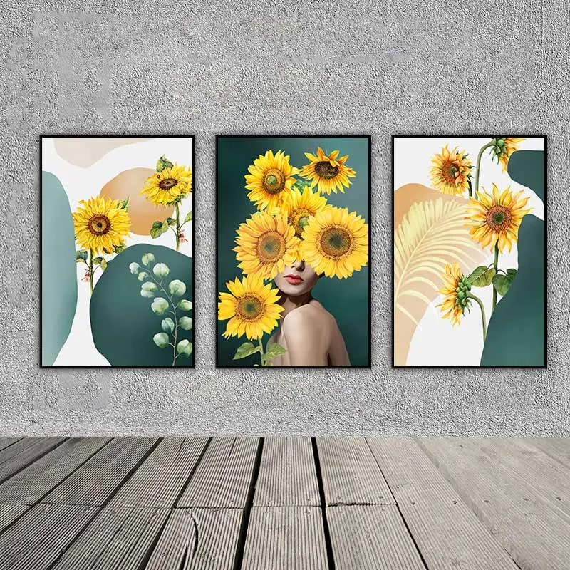 Tranh chân dung cô gái và hoa hướng dương