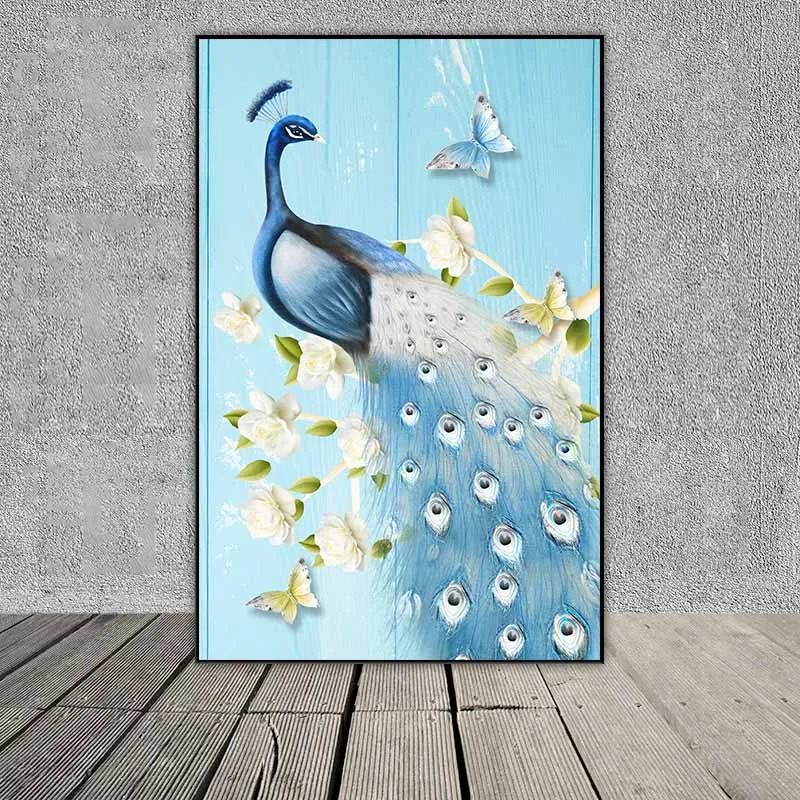 Tranh đôi chim công và bình hoa hồng trắng