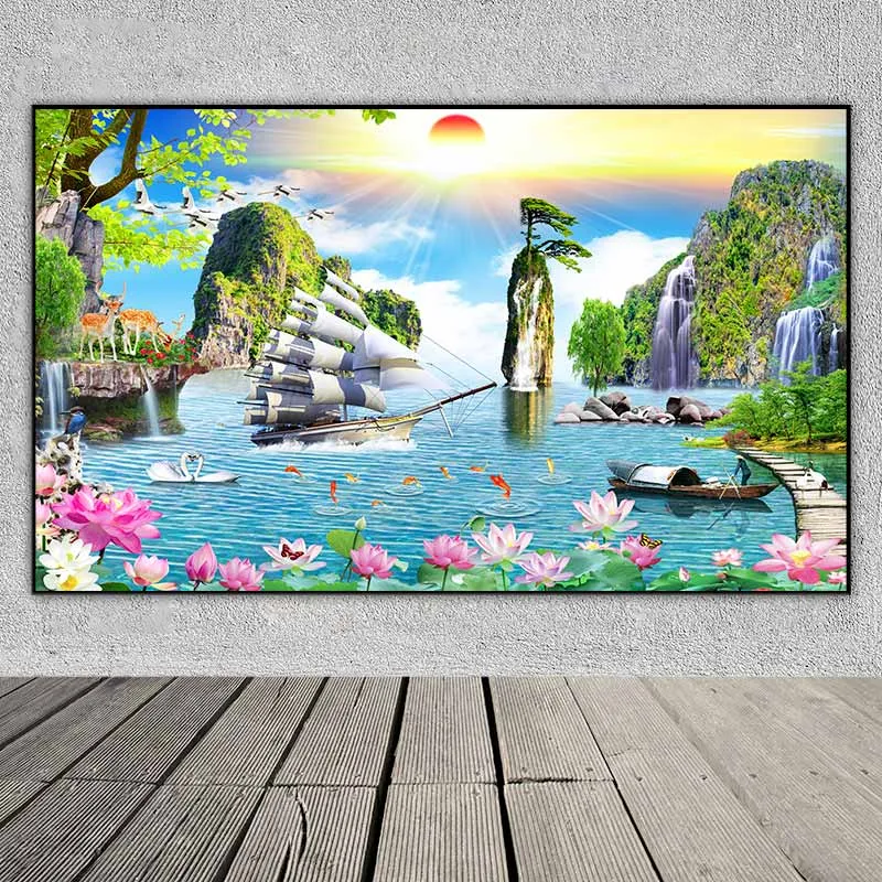 Tranh sơn thủy thuận buồm xuôi gió