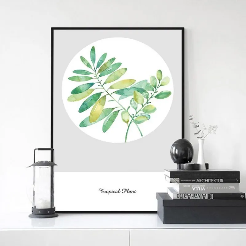 Tranh canvas lá cây màu nước kết hợp chữ