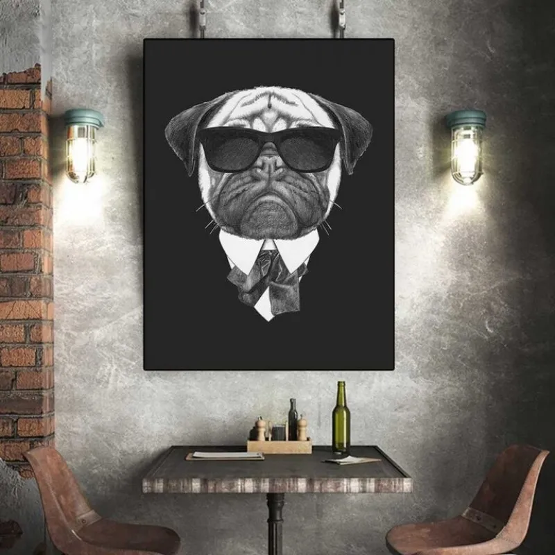 Tranh chó và mèo mặc vest