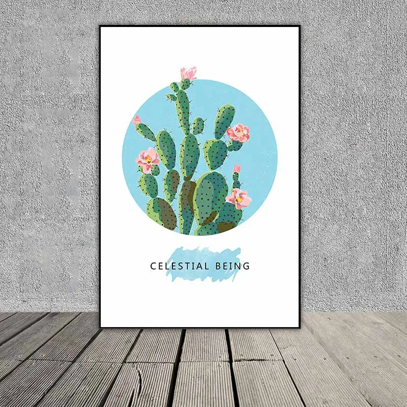 Tranh chim hồng hạc và cây xương rồng kết hợp chữ