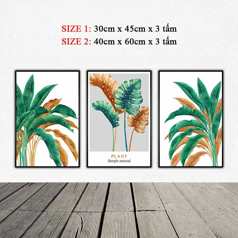 Tranh lá cây trầu bà monstera nhiệt đới hiện đại