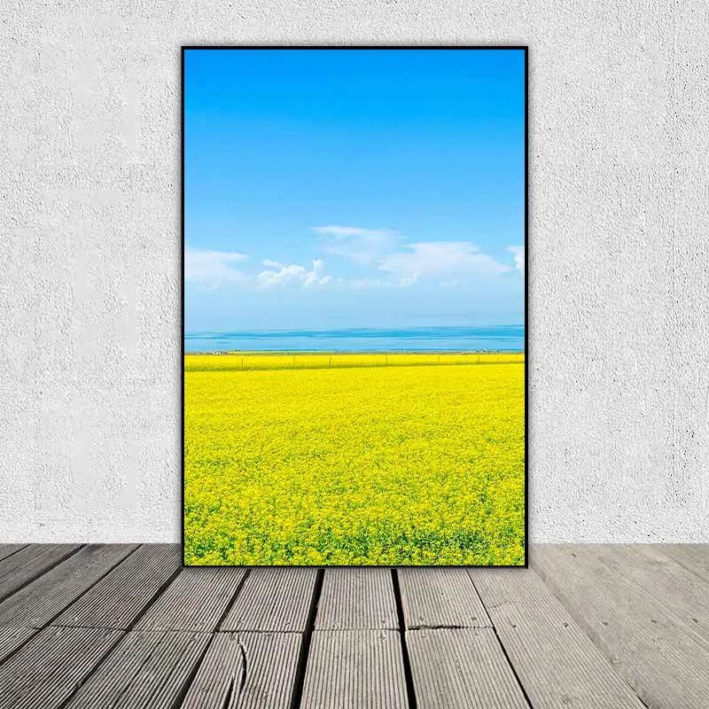 Tranh phong cảnh scandinavia cánh đồng vàng và cành hoa