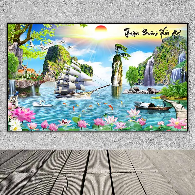 Tranh sơn thủy thuận buồm xuôi gió