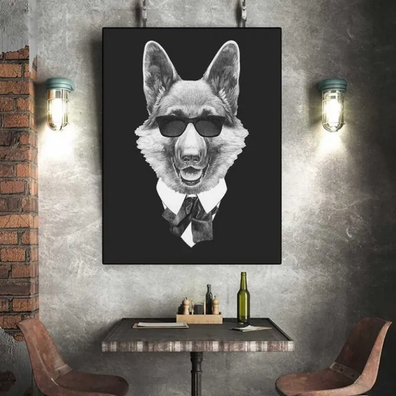 Tranh chó và mèo mặc vest