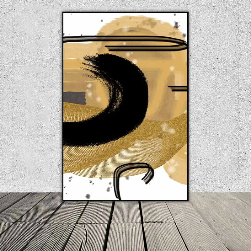 Tranh trừu tượng mảng màu nâu và các vết mực đen