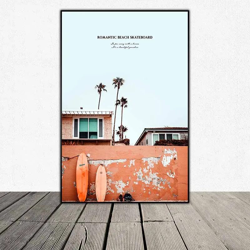 Tranh Bắc Âu chủ đề du lịch xe ô tô phong cảnh biển chữ I want to Travell look world