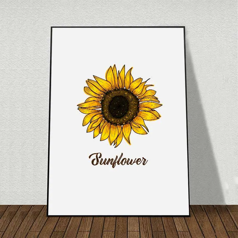 Tranh bộ hoa cúc trắng, hoa hướng dương kết hợp chữ