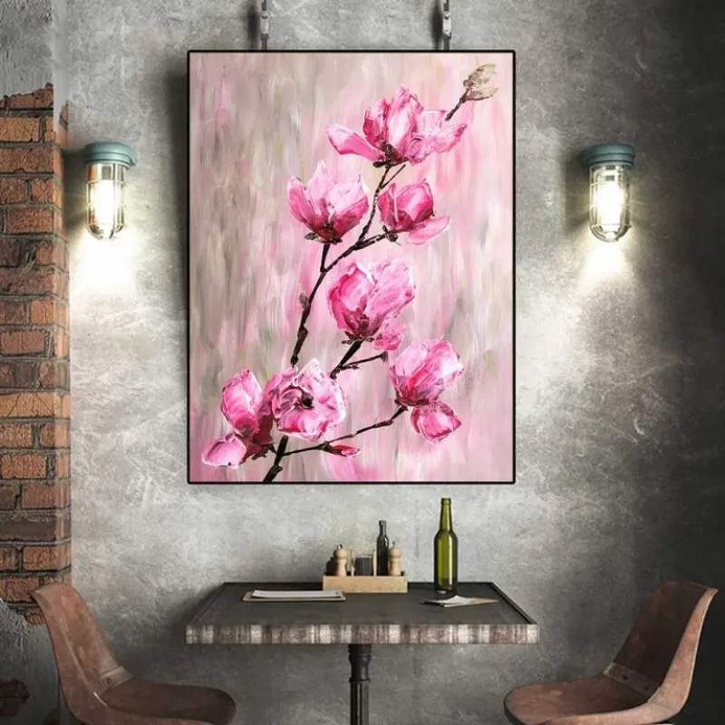 Tranh canvas hoa đào, chữ love và hươu nai