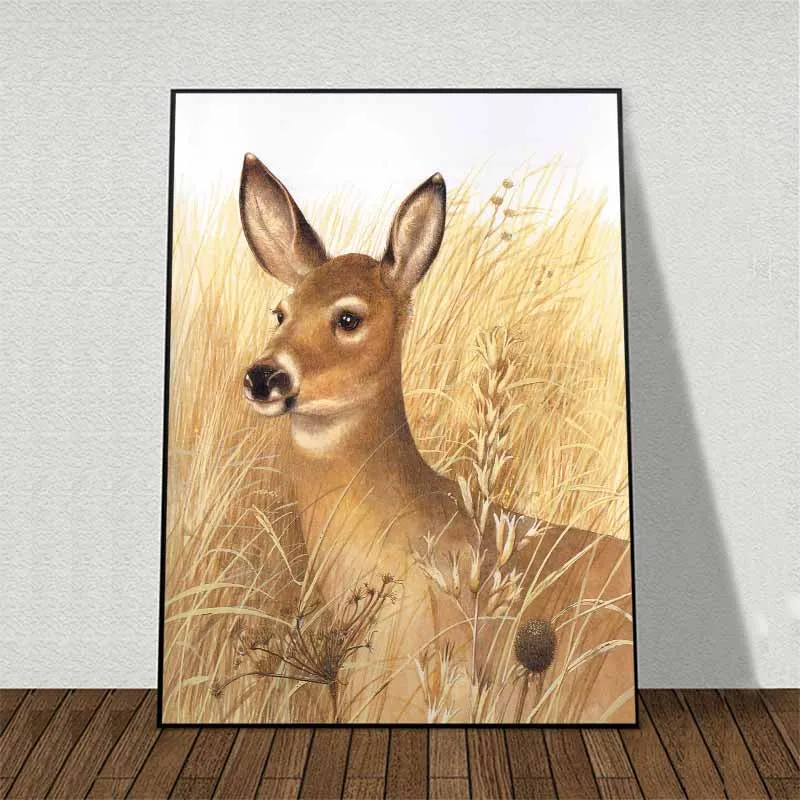 Tranh hươu nai trên đồng cỏ